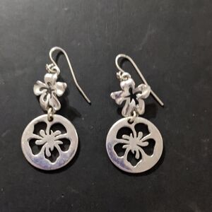 Silver Tone Floral Hibiscus Cut Out Pierced Statement Earrings